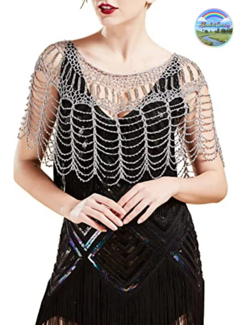 1920s Beaded Shawl Wrap Great Gatsby Evening Cape One Size